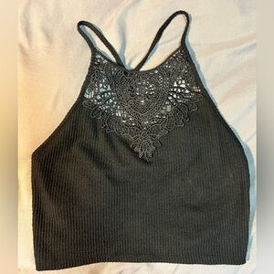 Mudd - High-Neck Crochet Crop Top (Small) Black (EUC)